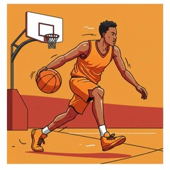 Naklejka premium Dynamic Basketball Player in Action Illustration, Sporting Energy and Precision.