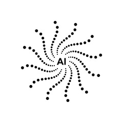 Artificial intelligence (AI) icon or logo in a circular halftone design. A futuristic vector illustration representing AI technology, innovation, and digital intelligence