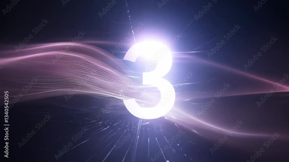 Poster The number 3 is shown in white on a purple background. The number is surrounded by a wave-like pattern