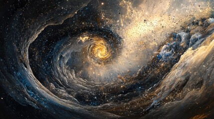 Glittering particles dance in a swirling, dreamy panorama, creating a breathtaking galactic vista, Glittering particles swirling in a dreamy panorama