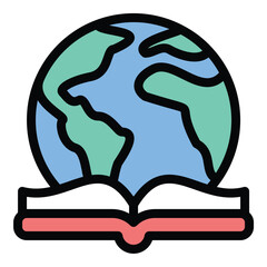 Earth knowledge icon in flat line style representing global learning geography and environmental awareness ideal for education sustainability and world exploration concepts.