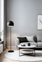 scandinavian style modern living room in grey colours