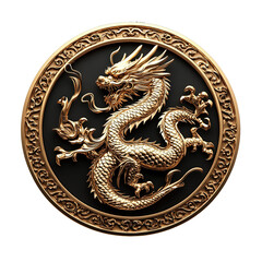 Gold Dragon Emblem: Intricate Mythical Sculpture as Powerful Asian Cultural Icon on Black Background