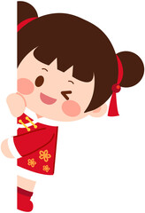 Chinese Cute Cheongsam Girl Peeking