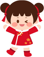 Chinese Cute Cheongsam Girl Jump 
