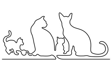 One line drawing. Cat sitting with curled tail. cats vector with continuous single one line art drawing. New minimalist design minimalism animal pet of cat illustration.