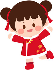 Chinese Cute Cheongsam Girl Jump 