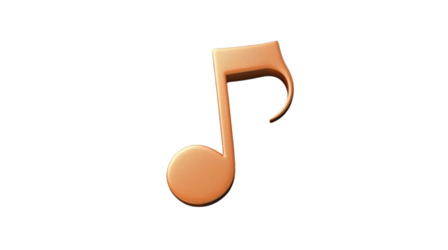 Golden eighth note floating on transparent background representing music and melody