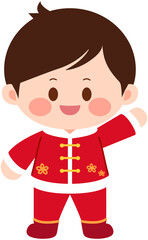 Chinese Cute Cheongsam Boy Waving 