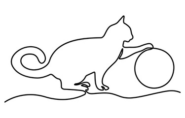 One line drawing. Cat sitting with curled tail. cats vector with continuous single one line art drawing. New minimalist design minimalism animal pet of cat illustration.