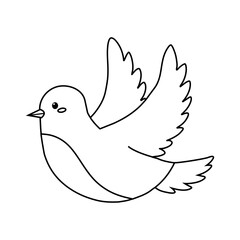 Flying bird illustration with detailed wings and body design in black and white outline style
