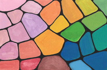 Colorful abstract texture background by acrylic painting on paper. Brush stroke technique for modern art design or decoration. Concept of brightly colored rocks or stones. Hand painted texture style.