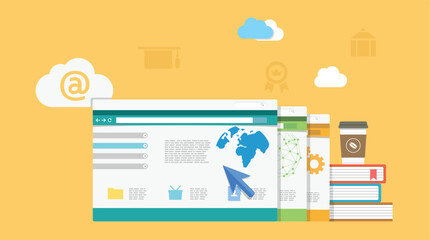 Flat cloud search web surfing background, template for infographics, website, homepage, visual, vector icon