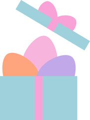 Simple cute easter egg in gift box cartoon clipart.
cute Easter eggs and gift paper box flat vector illustration Isolated. 
Good for greeting card,poster, banner,leaflet.
Transparent background.