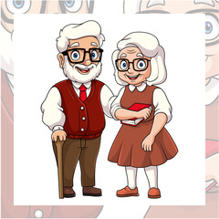 Happy grandparents couple cartoon isolated on white background