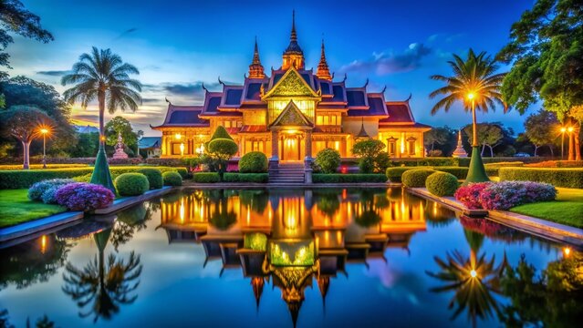 Night Photography: Illuminated Chali Mongkol Asana Palace, Nakhon Pathom, Thailand