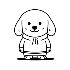 Cute Cheerful Puppy Little Dog Pet Animal Cartoon Character Wearing Sweater in Line Art Style