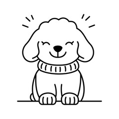 Cute Cheerful Puppy Little Dog Pet Animal Cartoon Character Wearing Sweater in Line Art Style