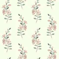 Vector seamless pattern with tender blossoming branches. Delicate flowers wallpaper. Repeat floral ornament. Texture for textile with botanical elements.