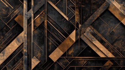 Intricate geometric patterns featuring rich bronze and black hues create a striking visual. This design appeals to modern aesthetics and enhances digital artwork