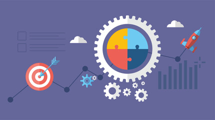 Flat industrial development achievements background, infographic template, website, homepage, visual, vector icon