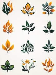 Collection of Elegant Botanical and Flame Inspired Leaf Designs
