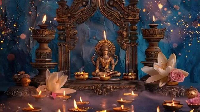 Holiday composition for happy celebrate Diwali, abstract vivid composition consists of fictional unreal fantastic vision on background