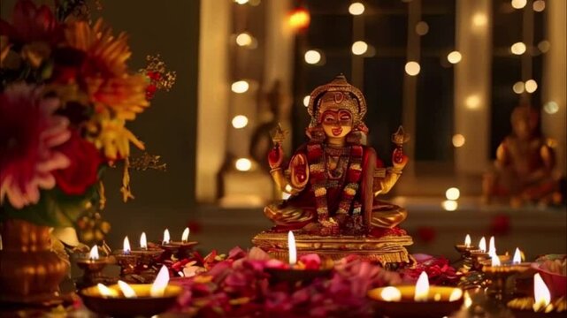 Holiday composition for happy celebrate Diwali, abstract vivid composition consists of fictional unreal fantastic vision on background
