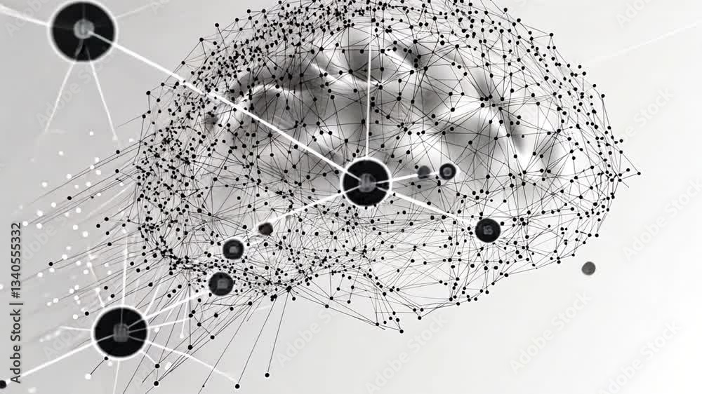 Poster interconnected mind: a conceptual representation of the human brain, illustrating complex neural net