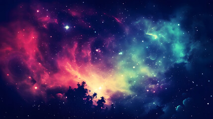 Colorful nebula displaying a breathtaking cosmic scene with galactic redshift and distant galaxies in a stunning night sky.