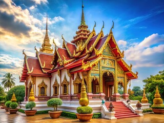Fototapeta premium Luang Pu Pern Wat Bangphra Thai Temple AI Art