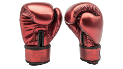 Shining red boxing gloves ready for an intense training session in the gym