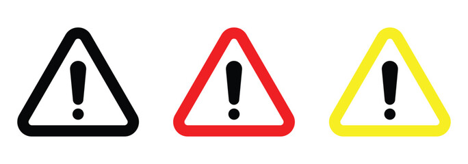Attention caution sign warning symbol icon set isolated on white background.