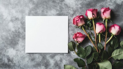 Obraz premium Blank paper, pink roses, textured background