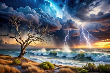 Fototapeta premium Stormy Weather, Rain and Wind, Nature's Fury