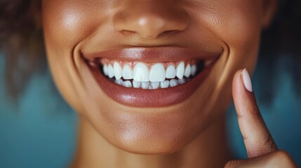 Obraz premium Smiling african female displaying white teeth close-up