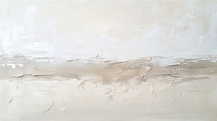 Neutral beige and white abstract oil painting with visible brushstrokes and palette knife textures, creating a blurred landscape effect
