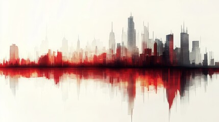Fototapeta premium An abstract skyline mirrored in shimmering water with dramatic colors