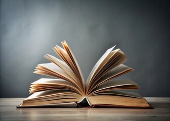 Fototapeta premium Open Book on Gray Background: Ample Copy Space for Education, Learning, and Reading Concepts