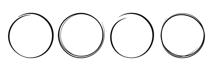 Black circular highlights and hand drawn ovals. Sketch style marker ellipses frame. Vector illustration on a white background.