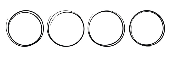 Black circular highlights and hand drawn ovals. Sketch style marker ellipses frame. Vector illustration on a white background.