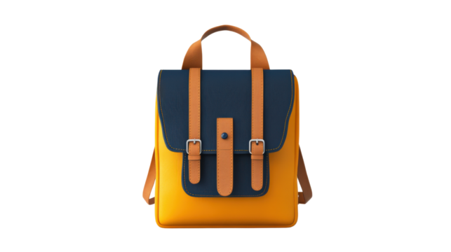 Aesthetic backpacks style. Stylish backpack with blue and yellow design elements.