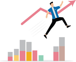 Rapid growth in Business concept, businessman jump on higher level over gap in growth chart