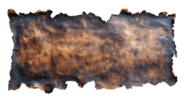 Rustic grunge-style aged paper texture ??, burnt edges. Transparent background. --ar 16:9 - Powered by Adobe