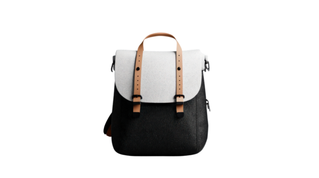 Aesthetic backpacks style. Stylish backpack with leather straps on a dark background.