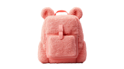 Aesthetic backpacks style. Cute pink bear backpack with fluffy texture and ears.