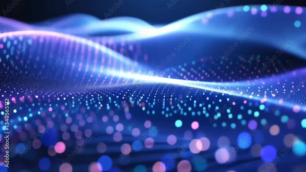 Poster visual exploration of dynamic waves illuminated with colorful lights in a mesmerizing digital landsc