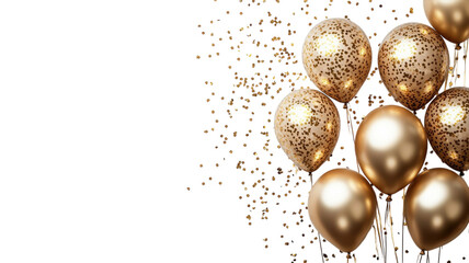 Celebrate in style with golden balloons and confetti for a festive occasion