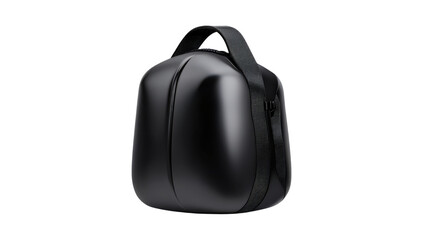 Naklejka premium Aesthetic backpacks style. Sleek black bag with a textured strap on a dark background.