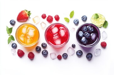 Colorful mixed berry juice with ice, minimalist health
